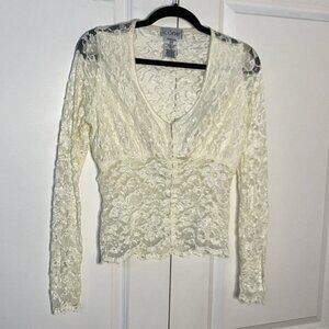 Y2K Icone Simons Lace Mesh Sheer Top Womens XL Off White Cropped Whimsigoth Vtg